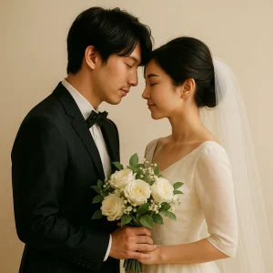 結婚を象徴する新郎新婦の抽象的なイメージイラスト
