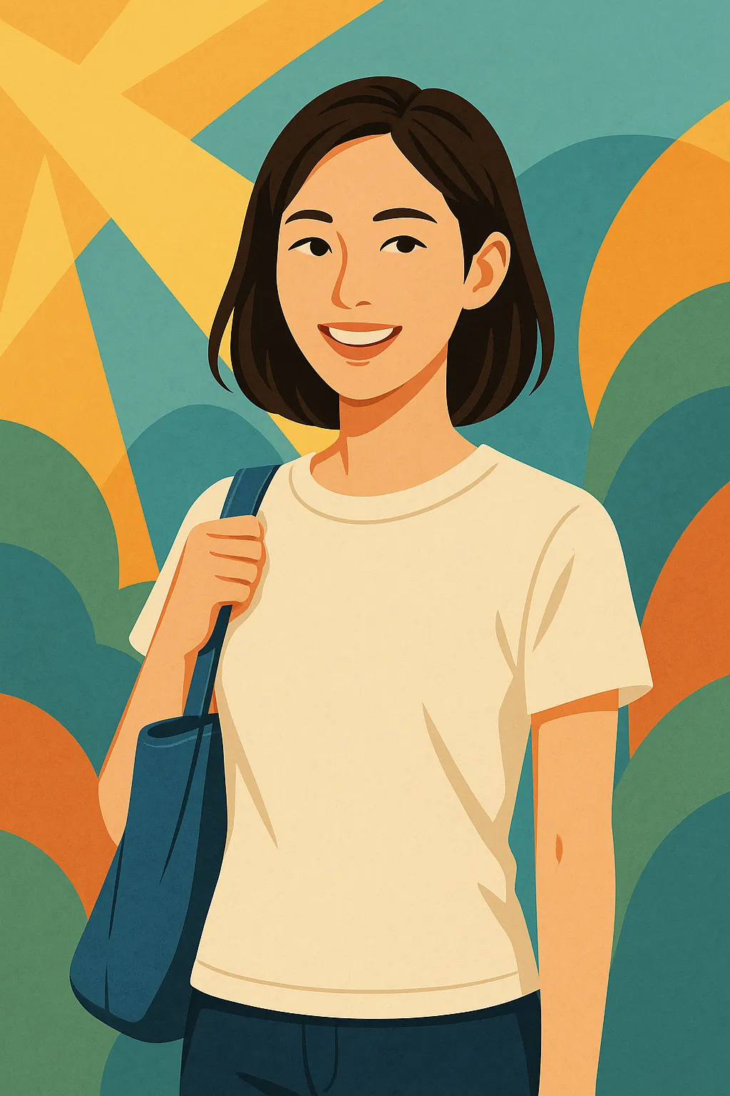 若い頃の女優を象徴する笑顔の女性シルエット風イラスト