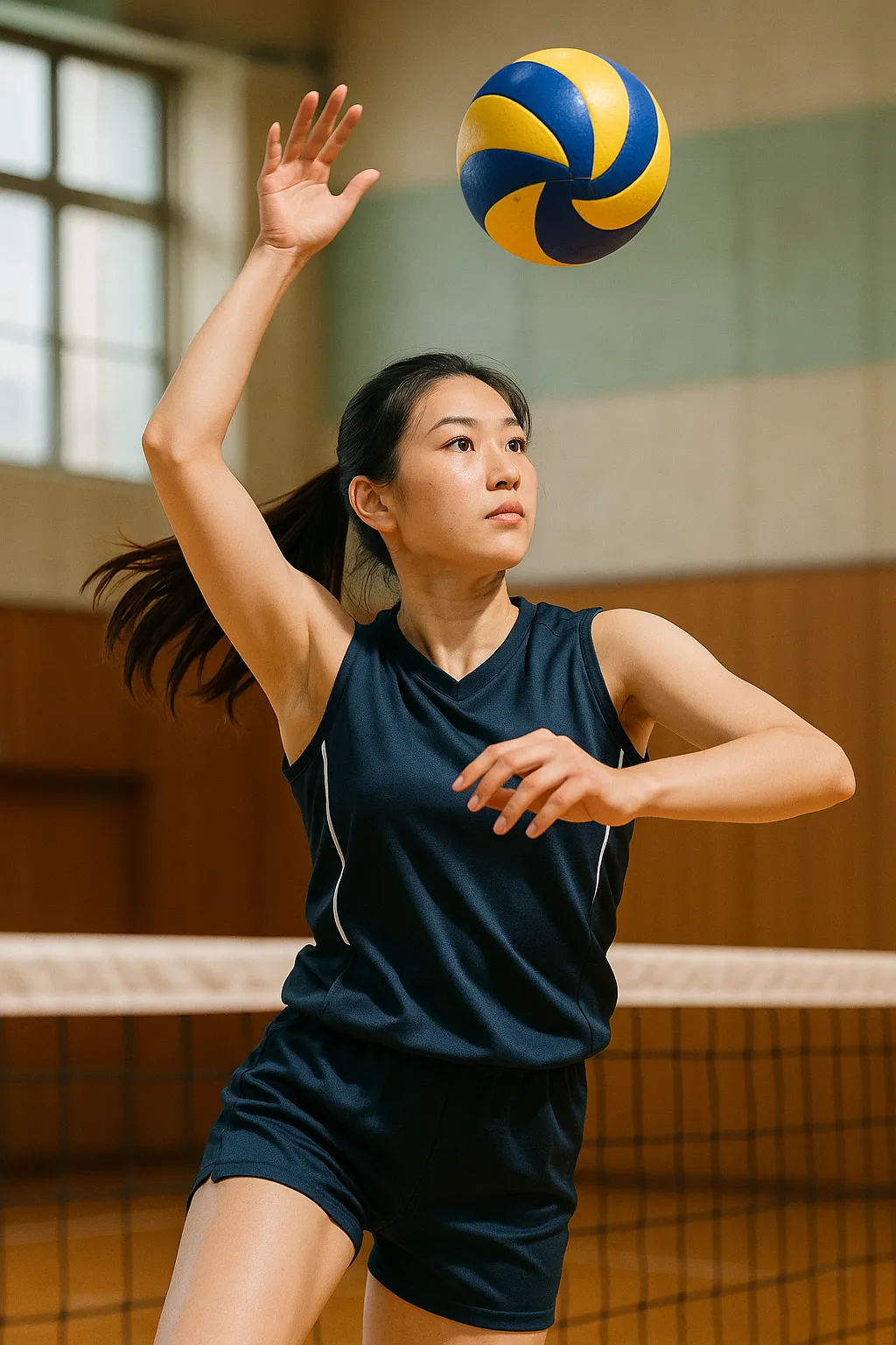 スパイクを打つ女性バレーボール選手の抽象イメージ