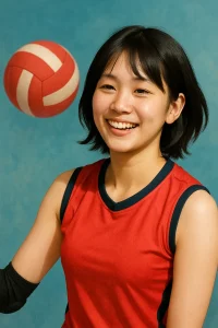 笑顔でバレーボールを構える若い女性選手のポートレート
