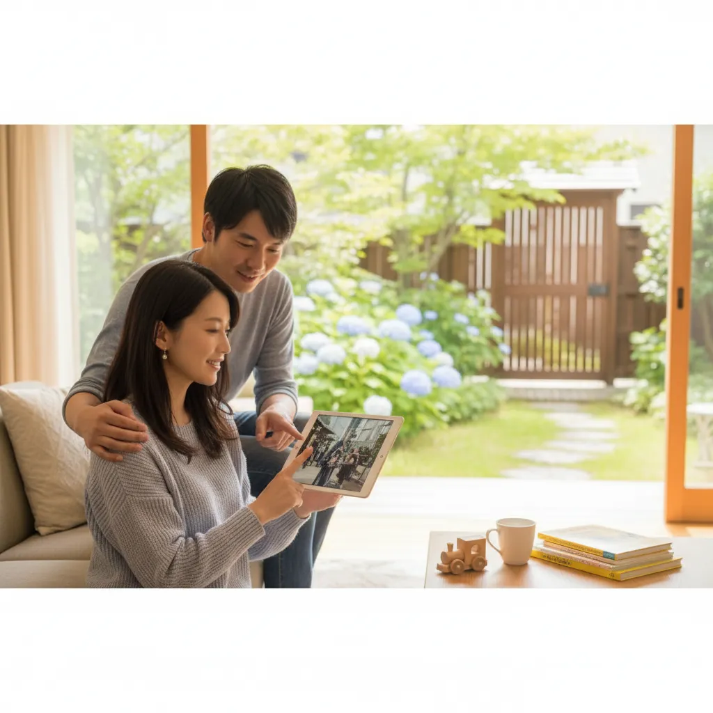 仲睦まじい夫婦がタブレットを見ている